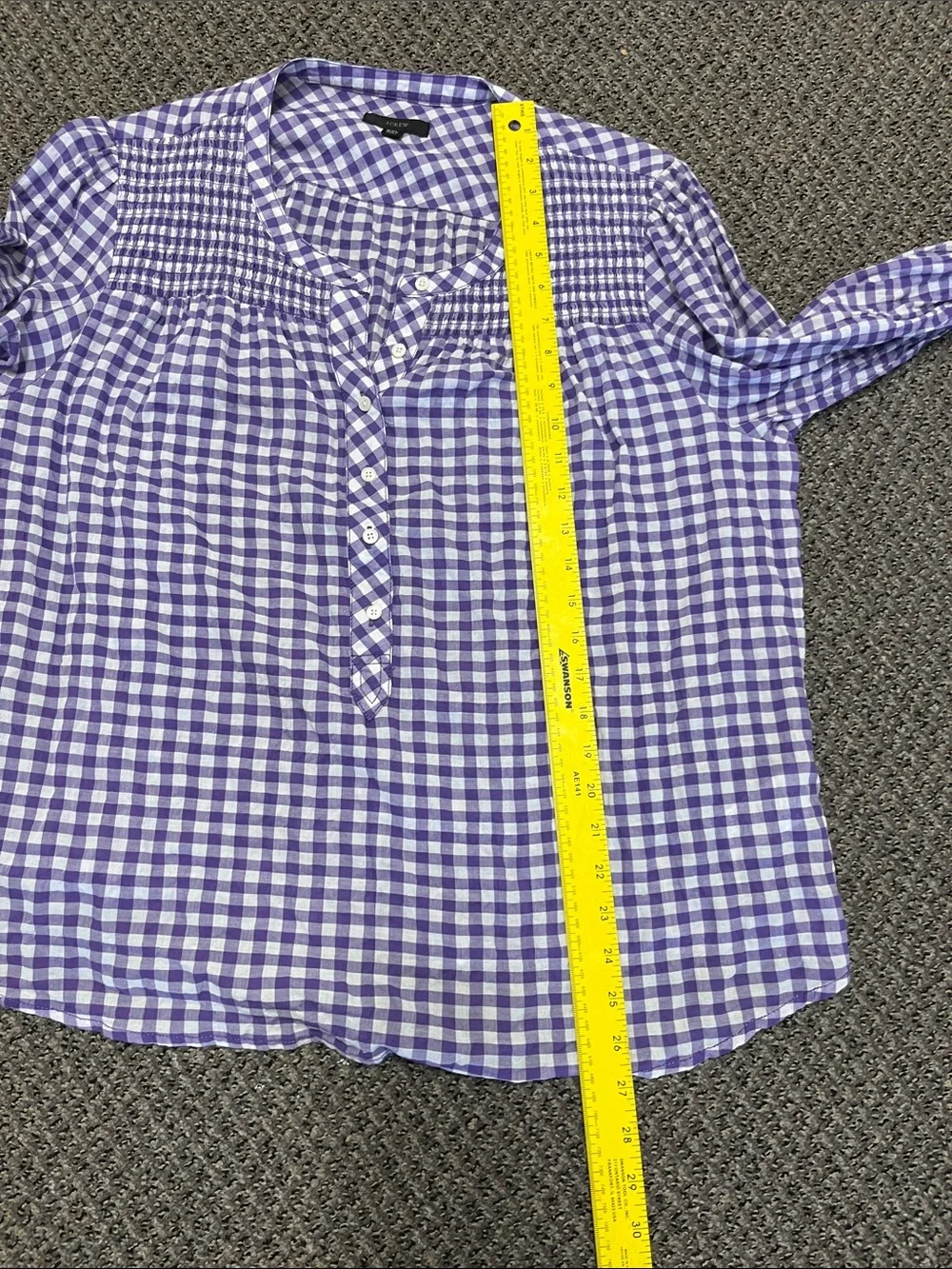 J.Crew Re-Imagined Purple Gingham Smocked Button-Front Women's Top Size XXL